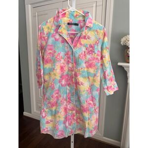 Lauren Ralph Lauren Floral Cotton Sleep Shirt Nightgown Pink Blue Yellow Small